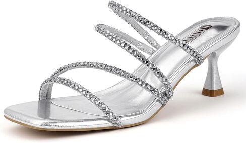 IDIFU IN2 Rhinestone Heels Strappy Low Kitten Square Open Toe Mule Heels Wedding Bridal Prom Party Dress Shoes for Women Comfortable Dressy Formal Sparkly Slip On Heeled Sandals in Saudi Arabia