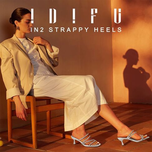 IDIFU IN2 Rhinestone Heels Strappy Low Kitten Square Open Toe Mule Heels Wedding Bridal Prom Party Dress Shoes for Women Comfortable Dressy Formal Sparkly Slip On Heeled Sandals in Saudi Arabia