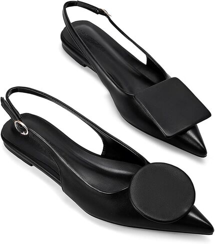 Vertundy Women's Slingback Flats Pointed Toe Flats for Women Low Heel Pumps Ankle Strap Sandals Circle Square Decorative Fashion Design Shoes in Kuwait