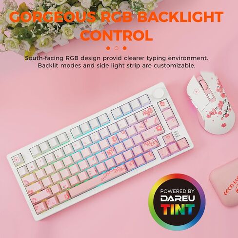 لوحة مفاتيح ألعاب ميكانيكية DAREU EK75PRO لاسلكية 75% RGB قابلة للتبديل السريع مع مقبض، اتصال 2.4 جيجا هرتز/BT5.1/USB-C، حامل حشية 81 مفتاحًا، أغطية مفاتيح PBT ومفتاح أحلام خطي لـ Win/MAC in Saudi Arabia