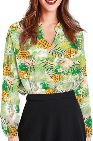 Coloranimal Women's Casual Long Sleeve Shirts Button Up V-Neck Blouse Tunic Tops Size S-5XL in Saudi Arabia