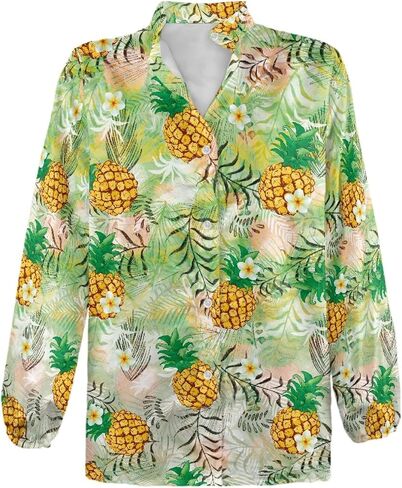 Coloranimal Women's Casual Long Sleeve Shirts Button Up V-Neck Blouse Tunic Tops Size S-5XL in Saudi Arabia