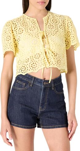 The Drop Women's Doca Lace Tie Front Top with Scallop Detail in Saudi Arabia