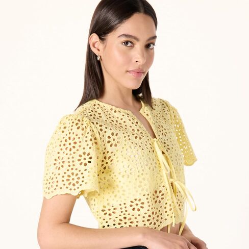 The Drop Women's Doca Lace Tie Front Top with Scallop Detail in Saudi Arabia
