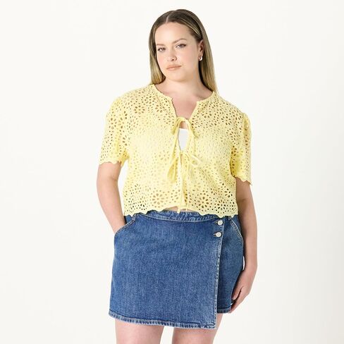 The Drop Women's Doca Lace Tie Front Top with Scallop Detail in Saudi Arabia