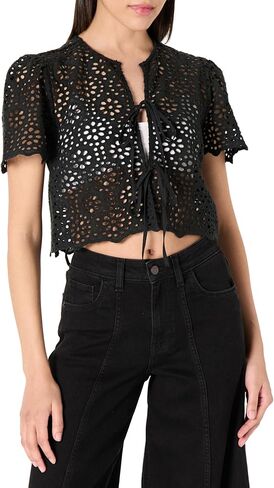 The Drop Women's Doca Lace Tie Front Top with Scallop Detail in Kuwait
