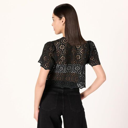 The Drop Women's Doca Lace Tie Front Top with Scallop Detail in Kuwait