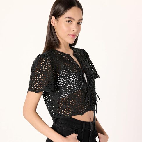 The Drop Women's Doca Lace Tie Front Top with Scallop Detail in Kuwait