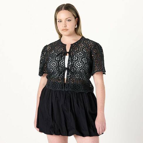 The Drop Women's Doca Lace Tie Front Top with Scallop Detail in Kuwait