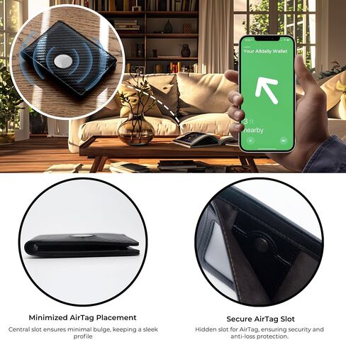 Alldaily Mens Wallet With AirTag Holder, Trackable Smart RFID Blocking Front Pocket Wallet, AirTag Not Included in Saudi Arabia
