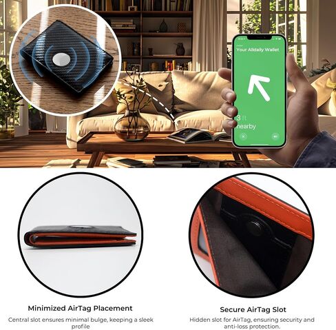 Alldaily Mens Wallet With AirTag Holder, Trackable Smart RFID Blocking Front Pocket Wallet, AirTag Not Included in Saudi Arabia