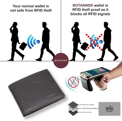 Mens Genuine Leather Bifold Wallet Slim| RFID Blocking, 8 Credit Card Slots, 2 Sections for Bills & 2 Additional Slots | For Him (Brown) in Saudi Arabia
