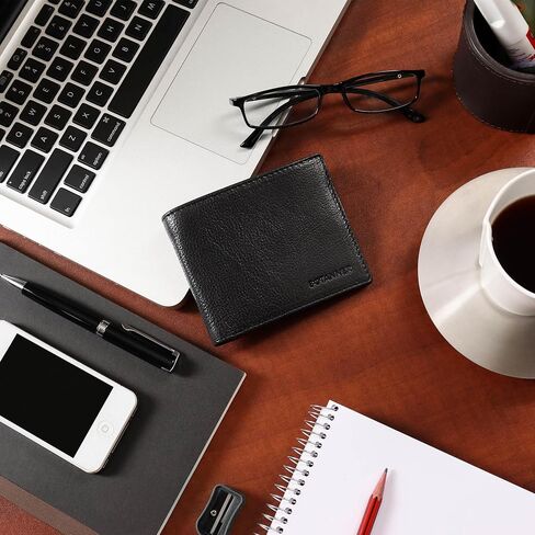 Mens Genuine Leather Bifold Wallet Slim| RFID Blocking, 8 Credit Card Slots, 2 Sections for Bills & 2 Additional Slots | For Him (Brown) in Saudi Arabia