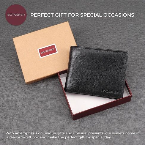 Mens Genuine Leather Bifold Wallet Slim| RFID Blocking, 8 Credit Card Slots, 2 Sections for Bills & 2 Additional Slots | For Him (Brown) in Saudi Arabia