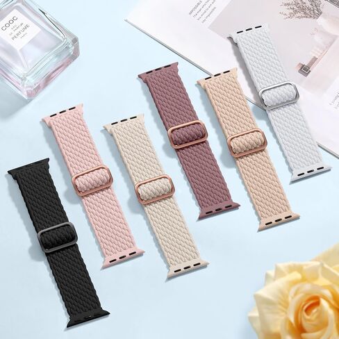6 Pack Braided Stretchy Solo Loop Compatible with Apple Watch Bands 40mm 38mm 44mm 45mm 41mm 42mm 46mm 49mm for Women Men, Adjustable Nylo Sport Bands for iWatch Series 10 9 Ultra 8 7 6 5 4 SE in Saudi Arabia
