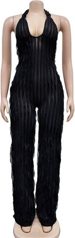 Summer Halter Jumpsuits for Women 2024 Sexy Backless V Neck Tie Romper Pleated One Piece Wide Leg Long Pants Jumpsuit in Kuwait