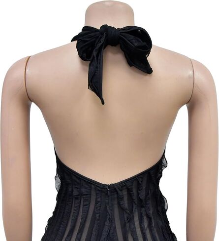 Summer Sexy Halter Jumpsuits for Women - Bodycon See Through V Neck Tie Pleated One Piece Wide Leg Long Pants Romper in Saudi Arabia
