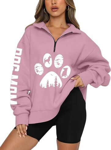 LOTUCY Dog Mom Sweatshirts Women Funny Dog Paw Graphic Shirts Mom Life Casual Long Sleeve Pullover Tops in Saudi Arabia