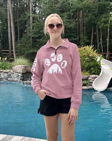 LOTUCY Dog Mom Sweatshirts Women Funny Dog Paw Graphic Shirts Mom Life Casual Long Sleeve Pullover Tops in Saudi Arabia