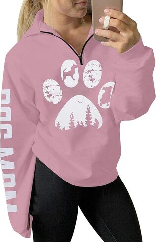 LOTUCY Dog Mom Sweatshirts Women Funny Dog Paw Graphic Shirts Mom Life Casual Long Sleeve Pullover Tops in Saudi Arabia