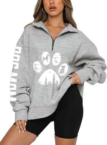 LOTUCY Dog Mom Sweatshirts Women Funny Dog Paw Graphic Shirts Mom Life Casual Long Sleeve Pullover Tops in Saudi Arabia