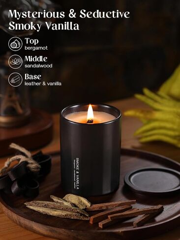DOWAN Wood Wick Scented Candle, Ceramic Jar, 8Oz, Black, Vanilla & Smoke for Men, Non Toxic Soy Wax & Beeswax in Saudi Arabia