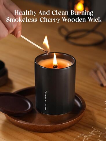 DOWAN Wood Wick Scented Candle, Ceramic Jar, 8Oz, Black, Vanilla & Smoke for Men, Non Toxic Soy Wax & Beeswax in Saudi Arabia