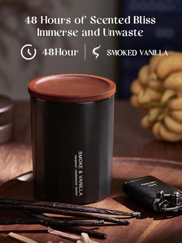 DOWAN Wood Wick Scented Candle, Ceramic Jar, 8Oz, Black, Vanilla & Smoke for Men, Non Toxic Soy Wax & Beeswax in Saudi Arabia