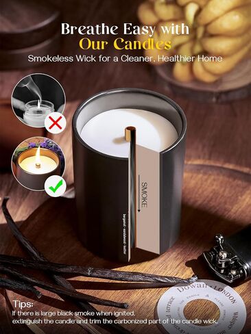DOWAN Wood Wick Scented Candle, Ceramic Jar, 8Oz, Black, Vanilla & Smoke for Men, Non Toxic Soy Wax & Beeswax in Saudi Arabia