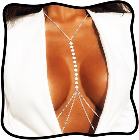 Urieo Pearl Bra Chain Gold Layered Chest Chain Sexy Necklaces Body Chain Jewelry for Women in Saudi Arabia