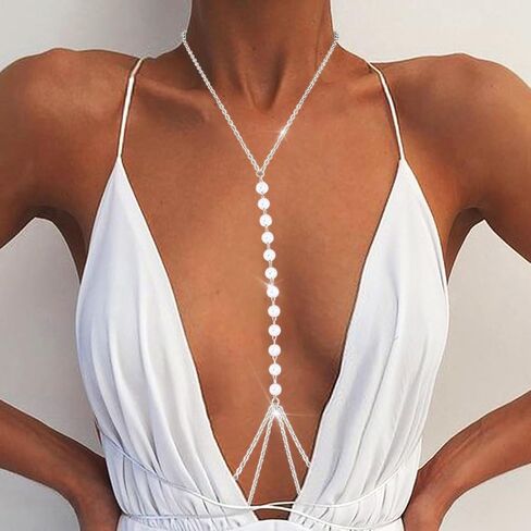 Urieo Pearl Bra Chain Gold Layered Chest Chain Sexy Necklaces Body Chain Jewelry for Women in Saudi Arabia