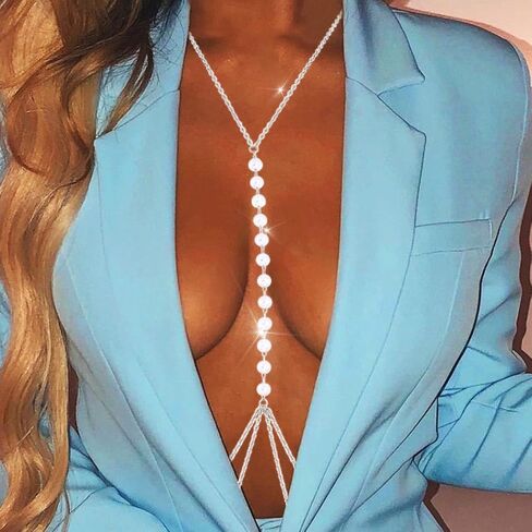 Urieo Pearl Bra Chain Gold Layered Chest Chain Sexy Necklaces Body Chain Jewelry for Women in Saudi Arabia