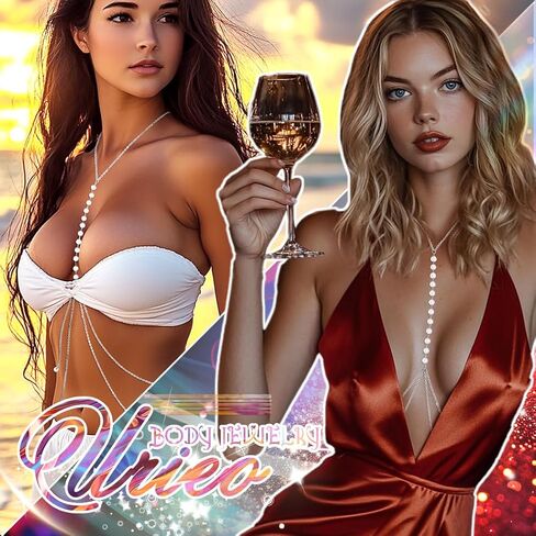 Urieo Pearl Bra Chain Gold Layered Chest Chain Sexy Necklaces Body Chain Jewelry for Women in Saudi Arabia