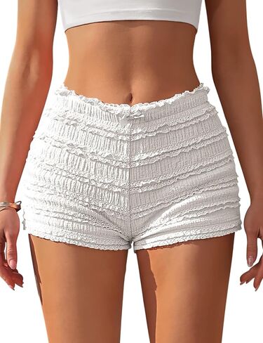 FOMELY Ruffle Shorts Lace Bloomer Shorts with Bow Summer Mini Sexy Bloomers for Women in Saudi Arabia
