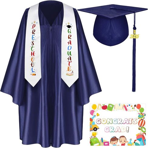 Sureio 6 Pcs Kindergarten Preschool Graduation Cap and Gown with 2025 Tassel Graduation Stole Certificate for Toddler Kids in Kuwait
