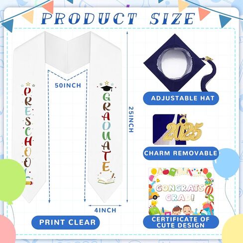 Sureio 6 Pcs Kindergarten Preschool Graduation Cap and Gown with 2025 Tassel Graduation Stole Certificate for Toddler Kids in Kuwait