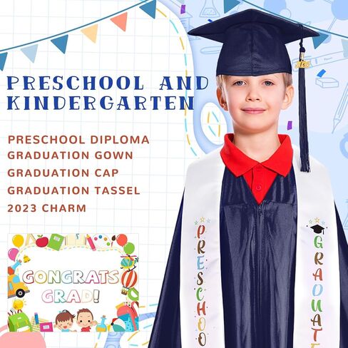 Sureio 6 Pcs Kindergarten Preschool Graduation Cap and Gown with 2025 Tassel Graduation Stole Certificate for Toddler Kids in Kuwait
