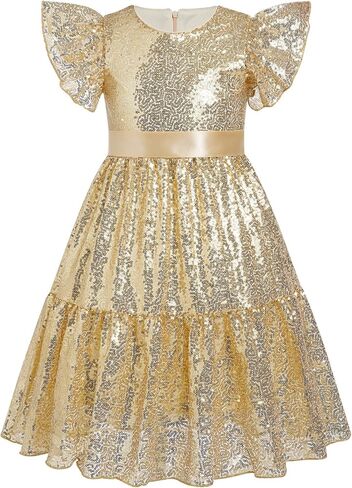 IBAKOM Girl Sparkly Sequin Dress Glitter Birthday Tea Party Flower Girl Wedding Outfit Teen Formal Pageant Fancy Swing Dress in Kuwait