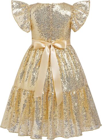 IBAKOM Girl Sparkly Sequin Dress Glitter Birthday Tea Party Flower Girl Wedding Outfit Teen Formal Pageant Fancy Swing Dress in Kuwait
