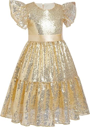 IBAKOM Girl Sparkly Sequin Dress Glitter Birthday Tea Party Flower Girl Wedding Outfit Teen Formal Pageant Fancy Swing Dress in Kuwait