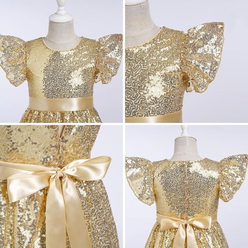 IBAKOM Girl Sparkly Sequin Dress Glitter Birthday Tea Party Flower Girl Wedding Outfit Teen Formal Pageant Fancy Swing Dress in Kuwait