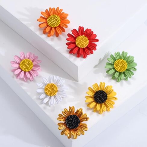 Colorful Daisy Sunflower Brooch Pins - Bohemian Style Flower Lapel Pins Badge Dress Neckline Pin for Women Girls in Saudi Arabia