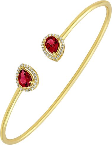 Emerald Ruby الياقوت 14K سوار الكفة المطلي بالذهب مع الماس محاكاة | فتح هدايا سوار الكفة للأم | 14K سوار الكفة المصنوع من الذهب الأصفر | هدايا لها in Kuwait