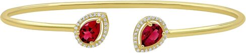 Emerald Ruby الياقوت 14K سوار الكفة المطلي بالذهب مع الماس محاكاة | فتح هدايا سوار الكفة للأم | 14K سوار الكفة المصنوع من الذهب الأصفر | هدايا لها in Kuwait