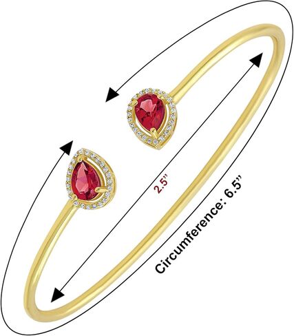 Emerald Ruby الياقوت 14K سوار الكفة المطلي بالذهب مع الماس محاكاة | فتح هدايا سوار الكفة للأم | 14K سوار الكفة المصنوع من الذهب الأصفر | هدايا لها in Kuwait