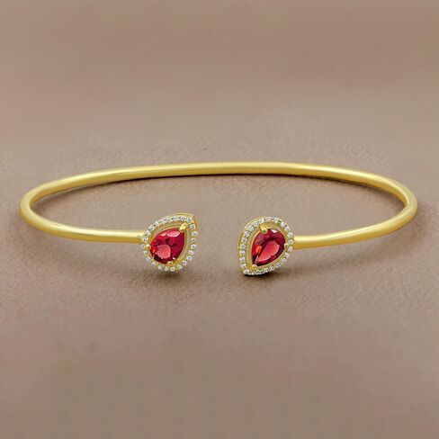 Emerald Ruby الياقوت 14K سوار الكفة المطلي بالذهب مع الماس محاكاة | فتح هدايا سوار الكفة للأم | 14K سوار الكفة المصنوع من الذهب الأصفر | هدايا لها in Kuwait