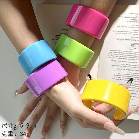 Acrylic Open Cuff Bangle Colorful Resin Chunky Thick Thin Wide Bracelet Plastic Bracelet for Women Jewelry in Kuwait