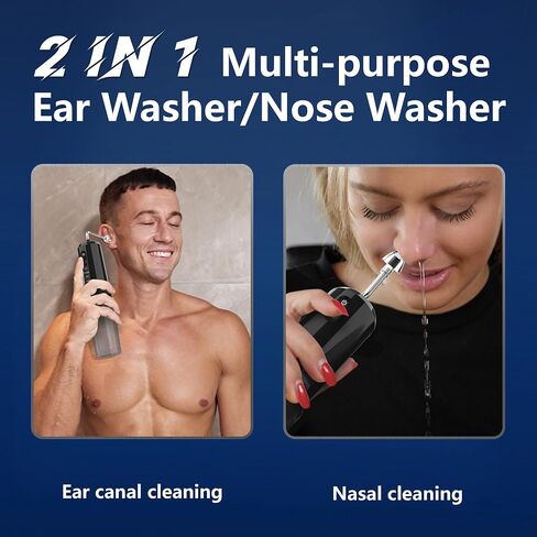 Ear Wax Removal, 2 in 1 Electric Ear Cleaning Kit with 4 Pressure Modes, Portable Water Powered Ear Cleaner with Basin and Nasal Nozzles, Ear Irrigation Flushing System for Adults and Kids in Saudi Arabia