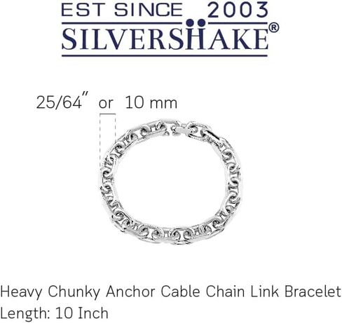 Silvershake 10mm 925 Sterling Silver Fashion Heavy Chunky Cable Cable سلسلة ربط سوار 8 بوصة و 9 بوصات و 10 بوصات أو قلادة 20 بوصة و 22 بوصة للمجوهرات للنساء أو الرجال للجنسين in Kuwait