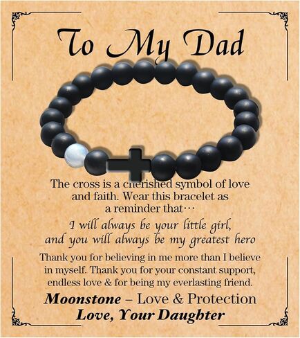 هدايا Vickhu لأبي من ابن الابن Crystal Moonstone Bracelet لأبي العم Grandpa فريدة من نوعها هدية سوار أسود بارد لعيد الميلاد. in Kuwait